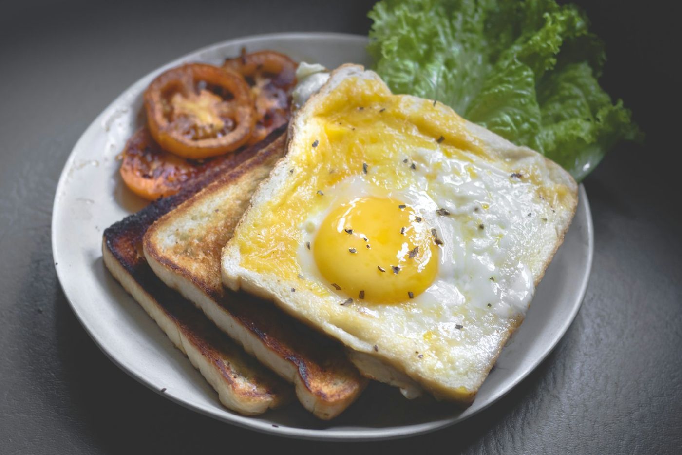 A cooked breakfast plate with a fried egg